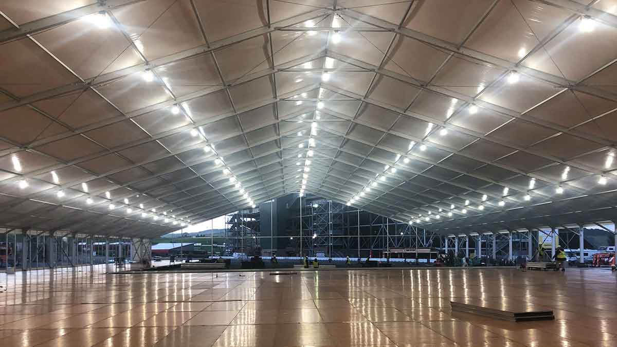 interior of tent with lights