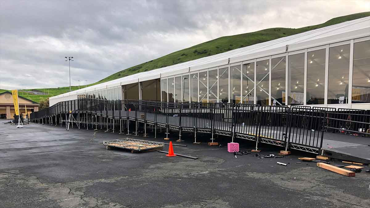 glass walled tent and ramps