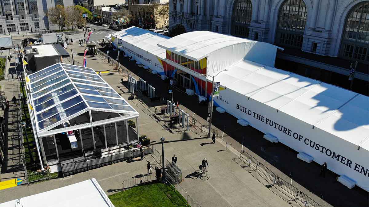 aerial of custom tents