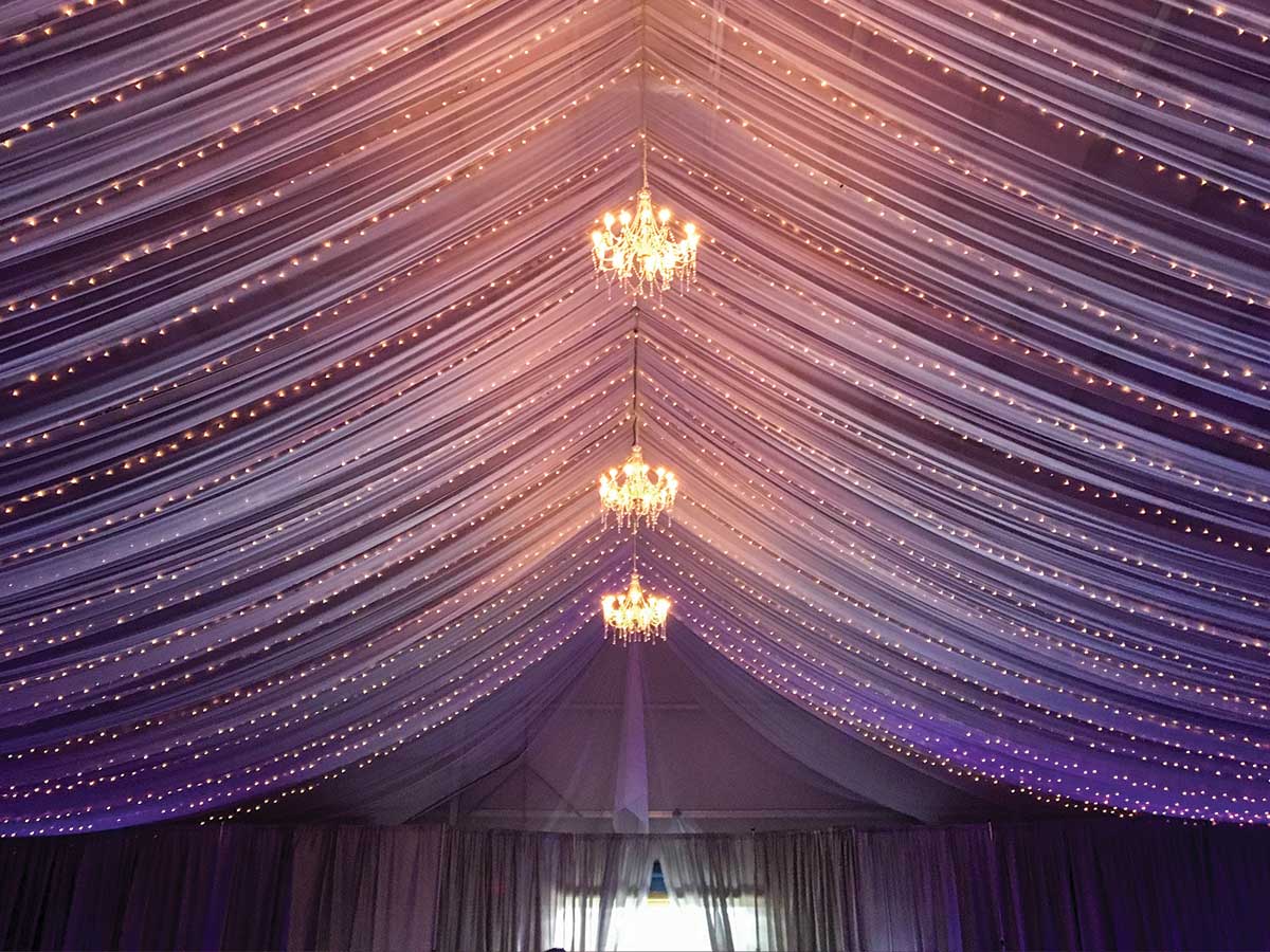 ceiling with draping and lights
