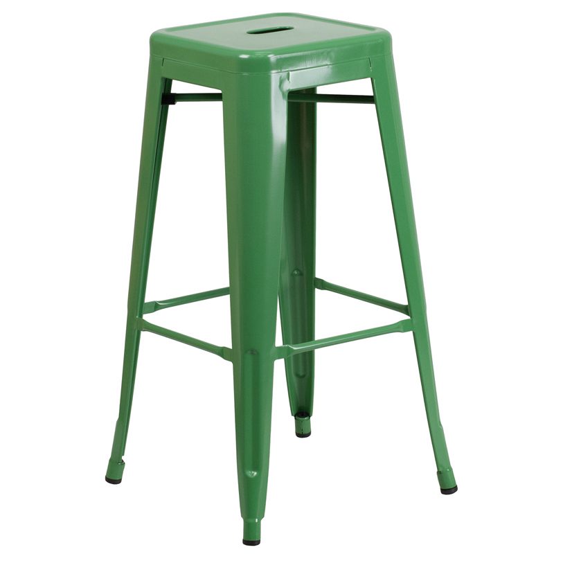 green backless barstool