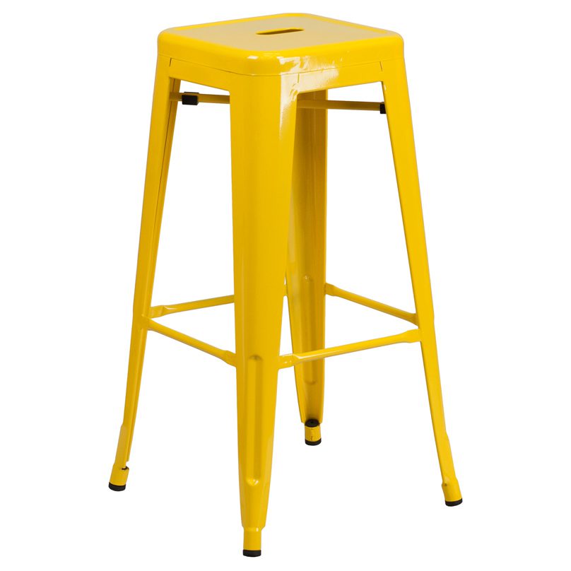 yellow backless barstool